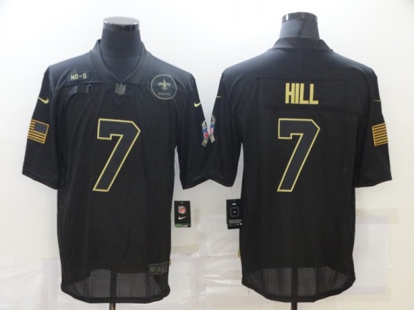 Men's New Orleans Saints #7 Hill 2020 Black Salute To Service Limited Jersey