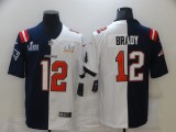 Men's Buccaneers/Patriots #12 Tom Brady  White Navy Split Super Bowl Limited Jersey