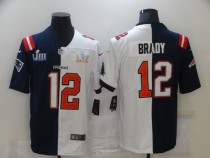 Men's Buccaneers/Patriots #12 Tom Brady  White Navy Split Super Bowl Limited Jersey