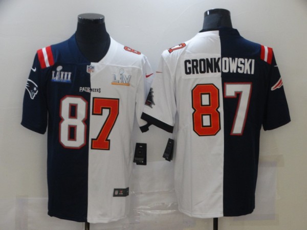 Men's Buccaneers/Patriots  #87 Rob Gronkowski White Navy Split Super Bowl Limited Jersey