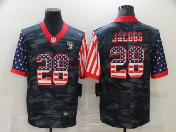 Men's Las Vegas Raiders #28 Josh Jacobs 2020 Camo USA Flag Limited Jersey