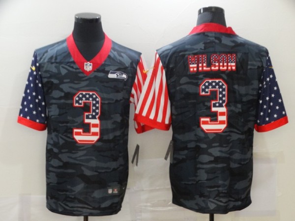 Men's Seattle Seahawks #3 Russell Wilson 2020 Camo USA Flag Limited Jersey