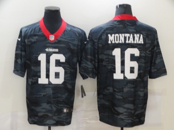 Men's San Francisco 49ers #16 Joe Montana 2020 Black Camo Limited Jersey