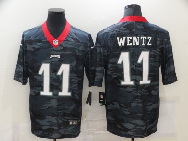 Men's Philadelphia Eagles #11 Carson Wentz 2020 Black Camo Limited Jersey