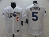 MLB Los Angeles Dodgers #5 Corey Seager White Gold Championship Flex Base Elite Jersey