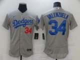 MLB Los Angeles Dodgers #34 Valenzuela Grey Flex Base Elite Jersey