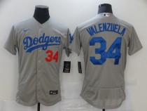 MLB Los Angeles Dodgers #34 Valenzuela Grey Flex Base Elite Jersey