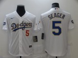 MLB Los Angeles Dodgers #5 Corey Seager White Gold Game Nike Jersey