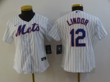 Women MLB New York Mets #12 Lindor White Game Nike Jersey