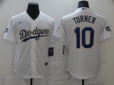 MLB Los Angeles Dodgers #10 Turner White Gold Game Nike Jersey