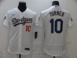 MLB Los Angeles Dodgers #10 Turner White Gold Championship Flex Base Elite Jersey
