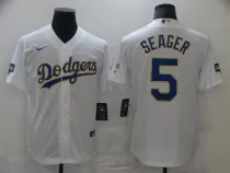 MLB Los Angeles Dodgers #5 Corey Seager White Gold Game Nike Jersey