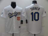MLB Men's Los Angeles Dodgers #10 Turner White Gold Game Nike Jersey