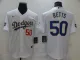 MLB Los Angeles Dodgers #50 Mookie Betts White Gold Game Nike Jersey