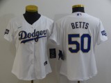 Women MLB Los Angeles Dodgers #50 Mookie Betts White Gold Game Nike Jersey