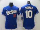 MLB Los Angeles Dodgers #10 Turner Blue Gold Championship Flex Base Elite Jersey