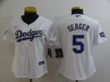 Women MLB Los Angeles Dodgers #5 Corey Seager White Gold Game Nike Jersey