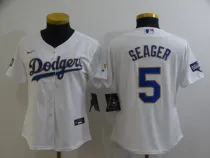 Women MLB Los Angeles Dodgers #5 Corey Seager White Gold Game Nike Jersey