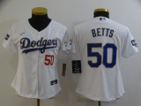 Women MLB Los Angeles Dodgers #50 Mookie Betts White Gold Game Nike Jersey