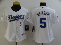 Women MLB Los Angeles Dodgers #5 Corey Seager White Gold Game Nike Jersey