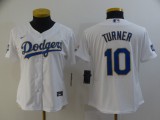 Women MLB Los Angeles Dodgers #10 Turner White Gold Game Nike Jersey