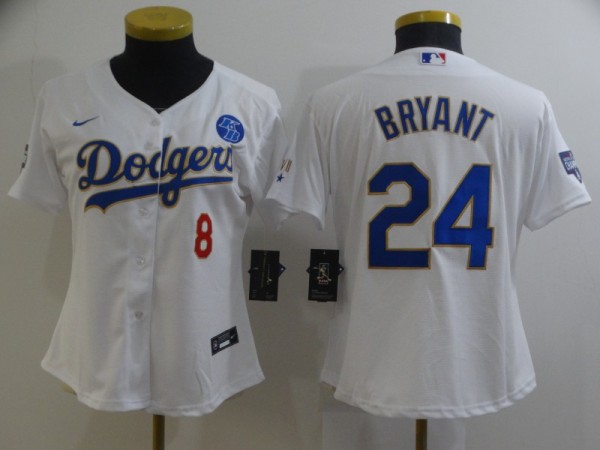 Women MLB Los Angeles Dodgers #8 & #24 Kobe Bryant With KB Patch White Gold Game Nike Jersey