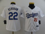 Youth MLB Los Angeles Dodgers #22 Clayton Kershaw White Gold Game Nike Jersey