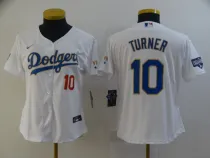 Women MLB Los Angeles Dodgers #10 Turner White Gold Game Nike Jersey