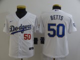 Youth MLB Los Angeles Dodgers #50 Mookie Betts White Gold Game Nike Jersey