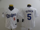 Youth MLB Los Angeles Dodgers #5 Corey Seager White Gold Game Nike Jersey