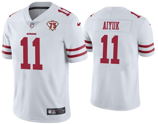 Men's San Francisco 49ers #11 Brandon Aiyuk White 2021 75th Anniversary Vapor Untouchable Limited Jersey