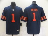 Men's Chicago Bears #1 Justin Fields Blue with Orange Letters Vapor Untouchable Limited Jersey