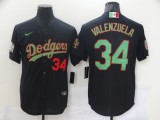 MLB Los Angeles Dodgers #34 Valenzuela Black/Green 2020 World Series Stitched Jersey
