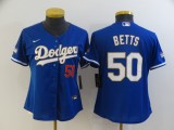 Women MLB Los Angeles Dodgers #50 Mookie Betts Blue Gold Championship Game Nike Jersey