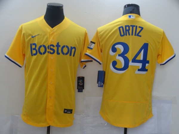 MLB Boston Red Sox #34 David Ortizi Gold 2021 City Connect Flex Base Elite Jersey