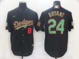 MLB Los Angeles Dodgers Front #8 Back #24 Kobe Bryant Black Green Mexico 2020 World Series Patch Jersey