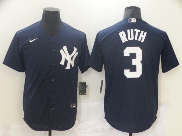 MLB New York Yankees #3 Babe Ruth Blue Nike Game Jersey