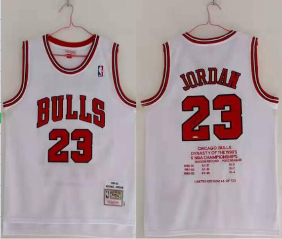 NBA Chicago Bulls #23 Michael Jordan 1995-98 White Three Champions Jersey