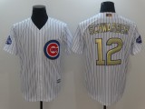 MLB Chicago Cubs #12 Schwarber White/Gold Game Jersey