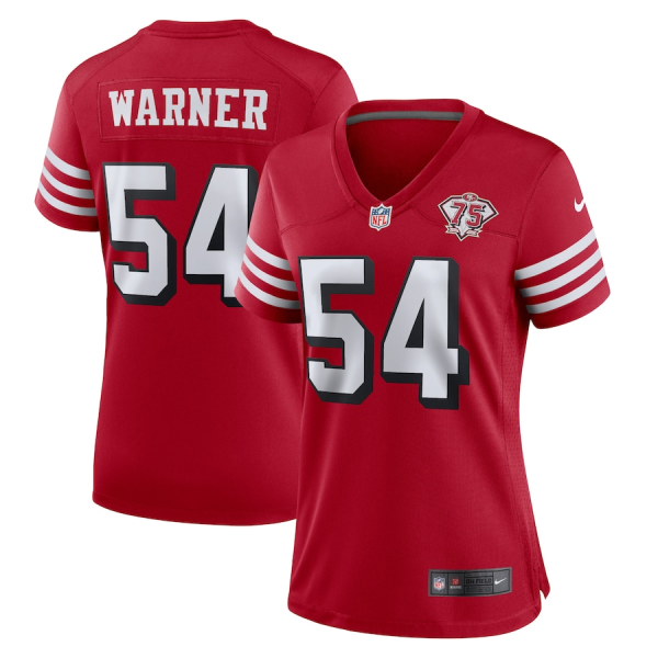 Women San Francisco 49ers #54 Fred Warner Scarlet 75th Anniversary Alternate Vapor Limited Jersey