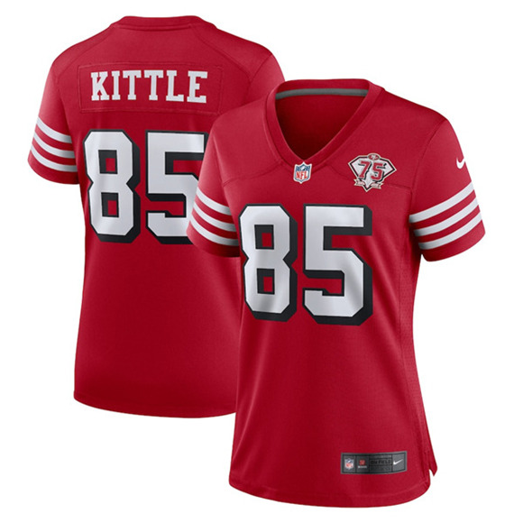 Women San Francisco 49ers #85 George Kittle Scarlet 75th Anniversary Alternate Vapor Limited Jersey