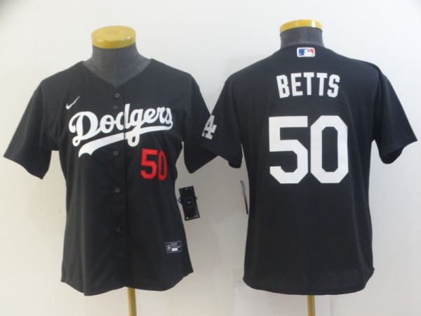 Women MLB Los Angeles Dodgers#50 Betts Black Game Nike Jersey