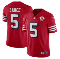 Men's San Francisco 49ers #5 Trey Lance 2021 Scarlet 75th Anniversary Alternate Vapor Limited Jersey