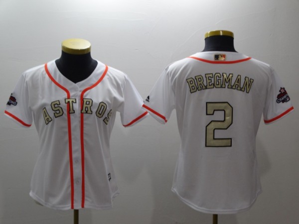 Women MLB Houston Astros #2 Bregman White Gold Nike Jersey