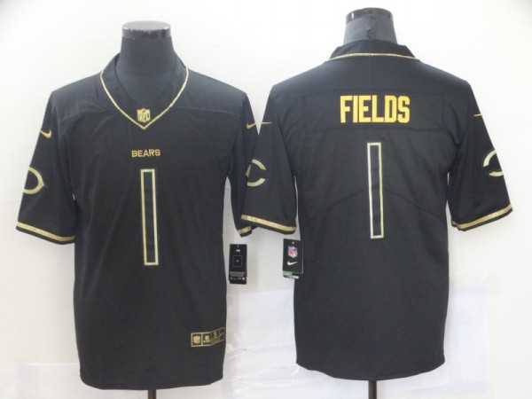 Men's Chicago Bears #1 Justin Fields Black Golden Edition Limited Jersey