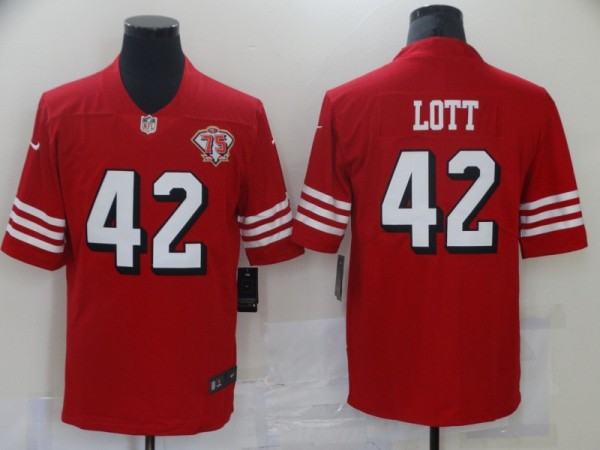 Men's San Francisco 49ers #42 Lott Scarlet 2021 75th Anniversary Alternate Vapor Limited Jersey