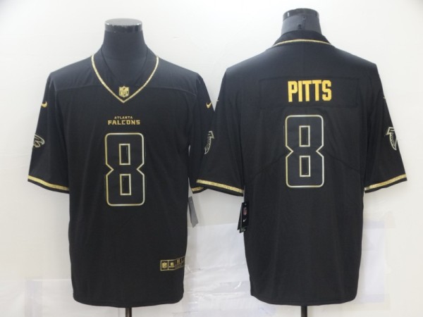 Men's Atlanta Falcons #8 Kyle Pitts Black Golden Edition Limited Jersey