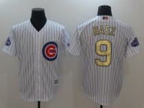 MLB Chicago Cubs #9 Baez White/Gold Game Jersey