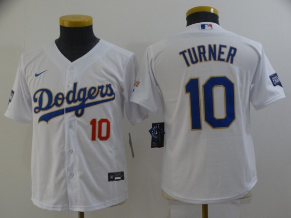 Youth MLB Los Angeles Dodgers #10 Turner White Gold Game Nike Jersey