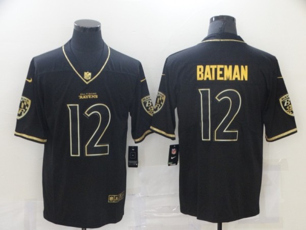 Men's Baltimore Ravens #12 Bateman Black Golden Edition Limited Jersey